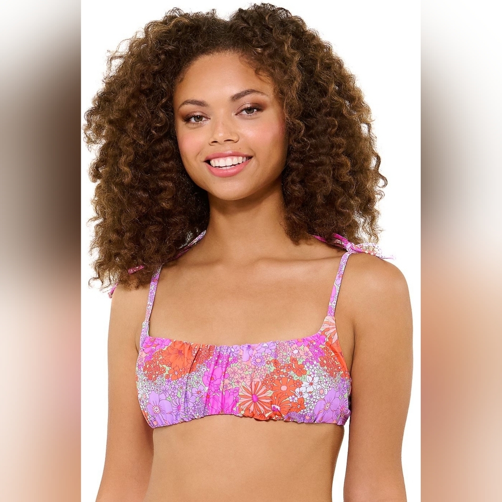 🌸🌼 99° Magical Bloom Shirred Squared Adjustable Bikini Top, Jrs XXL